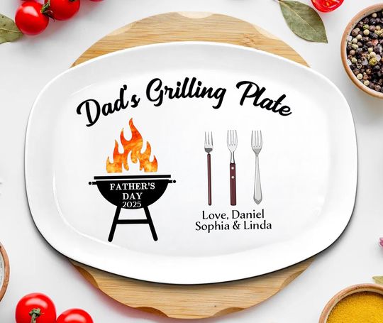 Personalised Dad's Grilling Plate, Fathers Day Gifts, Grill Gifts for Dad, Custom BBQ Platter, Daddy's Grilling Plate, Gifts for Papa