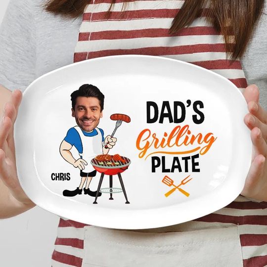 Custom Photo Daddy's Grilling Plate - Personalized Plate, Fathers Day Gift, Funny Dad Gift, Personalized Platter With Photo & Name