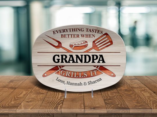Personalized BBQ Platter, Custom Grill Gift for Dad or Grandpa, Father's Day Gift, Custom Name Plate, BBQ Serving Tray for Him