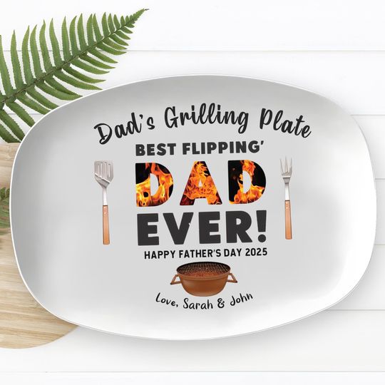 Personalized Dads Grilling Plate,  Best Flippin Dad Ever BBQ Platter, Custom Father's Day Gift from Kids, Daddy 2025, Grandpa Plate