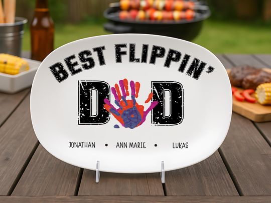 Personalized Best Dad Platter, Custom Handprint Serving Tray, Sentimental Father's Day Gift from Kids, Plate for Dad, Backyard Chef Dish