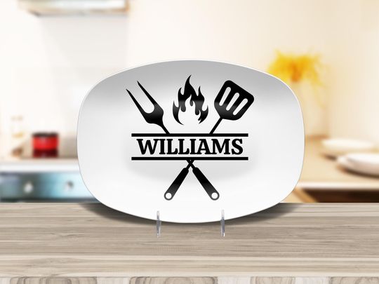Personalized Grill Accessories, Custom Platter Family Name Serving Tray, Dad's Grilling Plate, Meat Platter Cooking, Monogrammed BBQ Gift