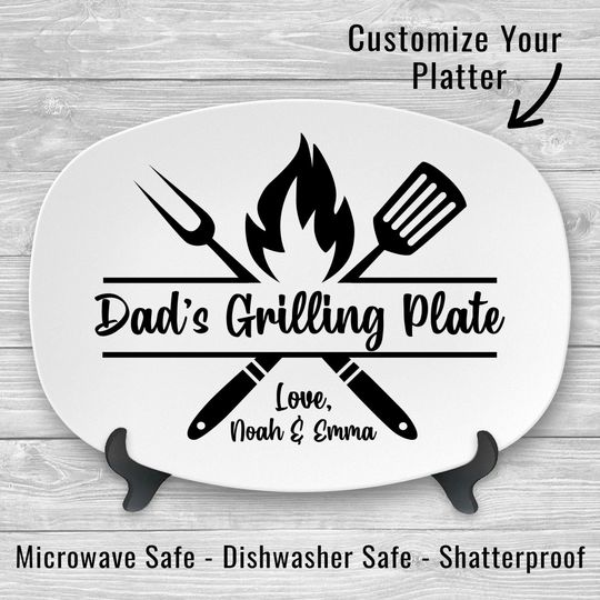 Custom Grilling Plate for Dad Personalized Durable Platter Gift with Kids' Names Grill Plate Gift for Dad Gift for Father's Day