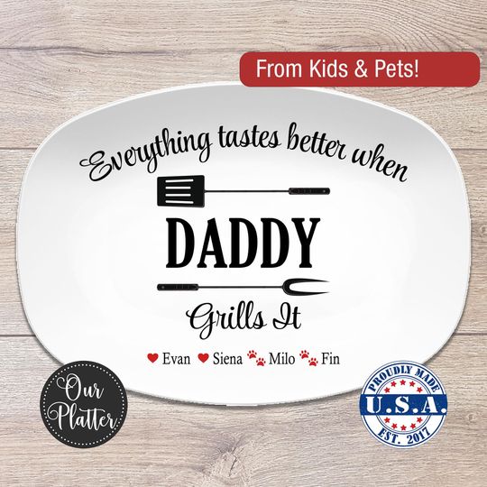 Grilling BBQ Plate, Personalized Serving Tray Platter, Father's Day Gift for BBQ Lover, Gifts for Him, Everything Tastes Better When
