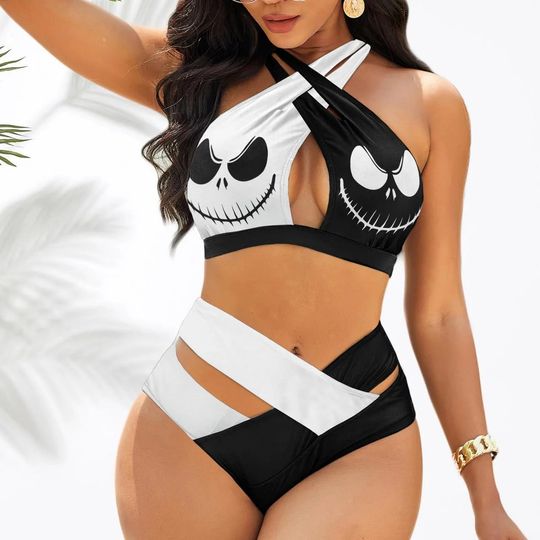 Jack Skellington Crisscross Swimsuit, Disney Nightmare Before Christmas Bikini, Movie Cartoon Beach Wear, Halloween Two Piece Set Gifts