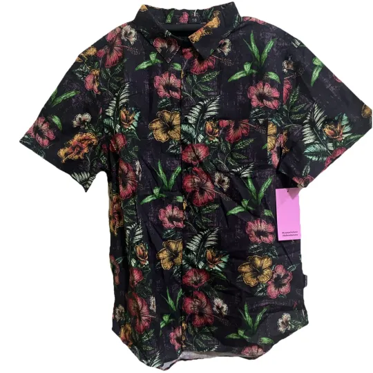 Psycho Tuna Hawaiian Short Sleeve Button Down Shirt Mens Large Stretch Cotton