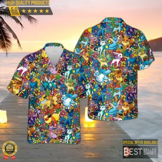 Eevee Evolution Hawaiian Shirt 3D PKM Hawaiian Shirt PKM Button Up Shirt