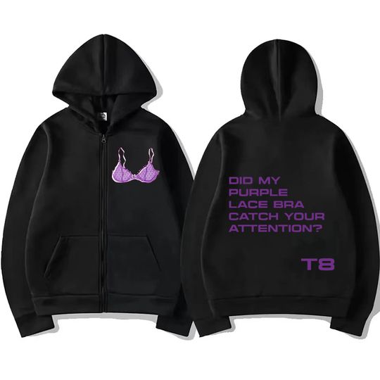 Tate McRae Purple Lace Bra So Close To What Zipper Hoodie
