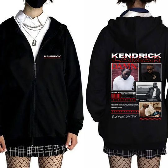 Rapper Kendrick Lamar Music Album DAMN Double Sided Zip Hoodie