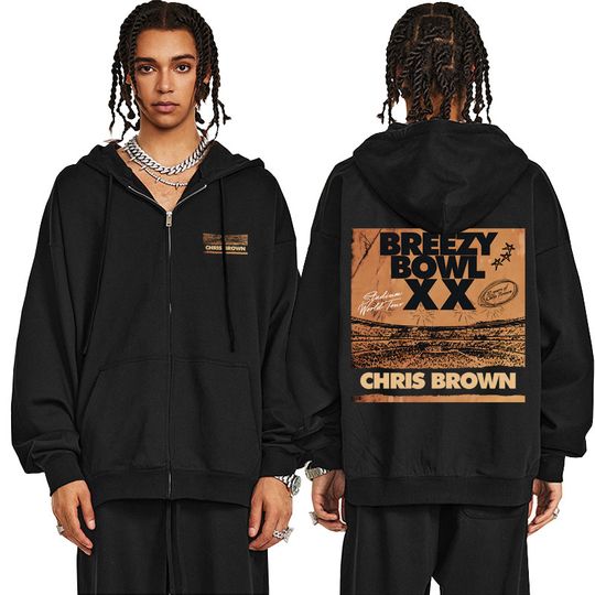 Rapper Chris Brown Music Album Breezy Bowl XX Tour 2025 Zipper Hoodie