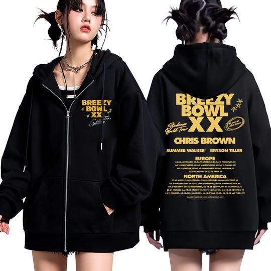 Rapper Chris Brown Breezy Bowl XX Tour Zipper Hoodie