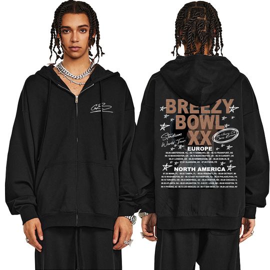 Rapper Chris Brown Breezy Bowl XX Tour 2025 Zipper Hoodie