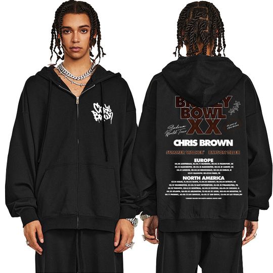 Rapper Chris Brown Breezy Bowl XX Tour 2025 Zip Up Jacket