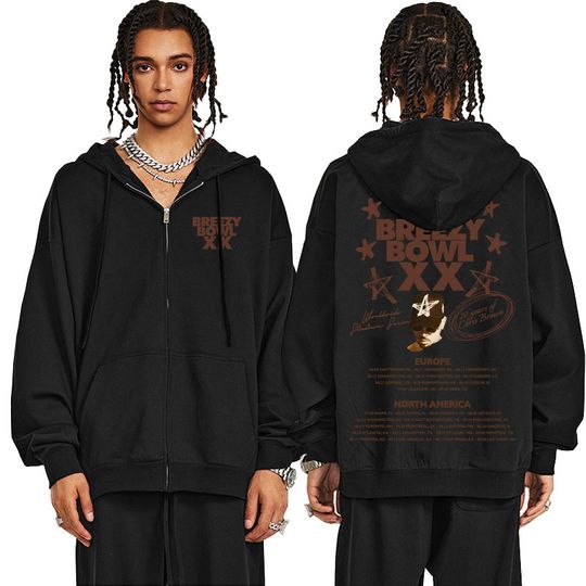 Rapper Chris Brown Breezy Bowl XX Tour 2025 Zipper Hoodie