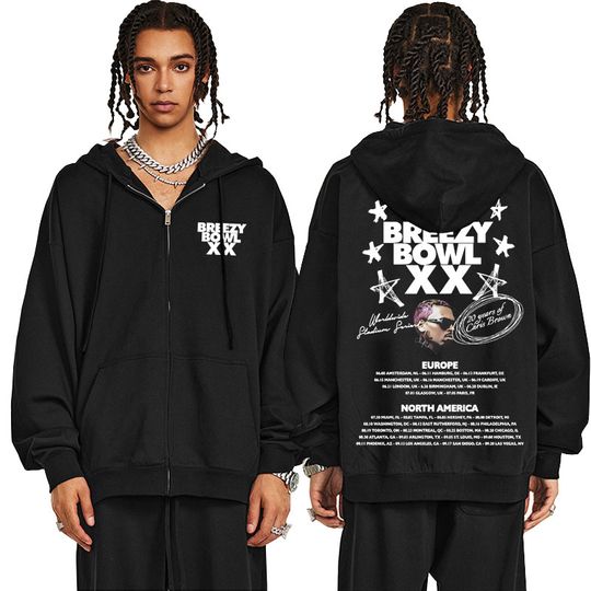 Hot Sale New Chris Brown Breezy Bowl XX Tour 2025 Double Sided Zip Hoodie