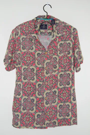 NWT Caribbean Joe Men's Coral Red Floral Batik Style SS Button Shirt sz M  XL