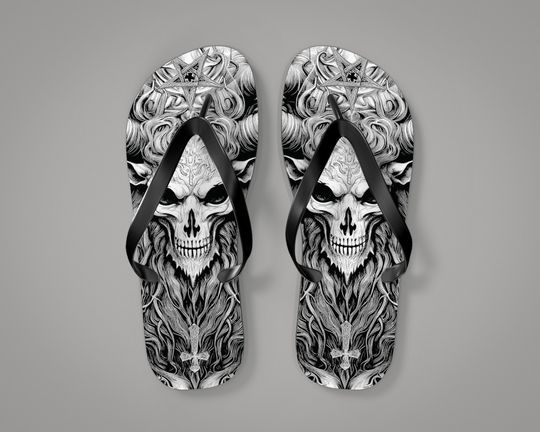 Devil 2 Flipflops Heavy Metal Flops Black Metal Flip-Flops Horror Gift Satan Slippers Gothic Birthday Gift Rock Demon Unisex Flip Flops