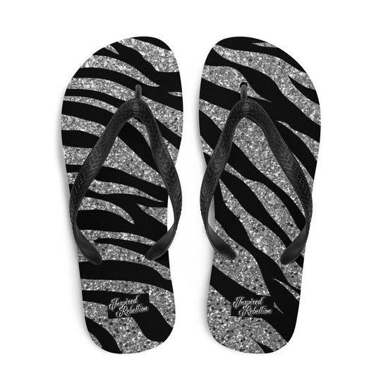 Discover Zebra Glitter Flip-Flops | Rock and Roll Sandals Glitter Design, Not real Glitter