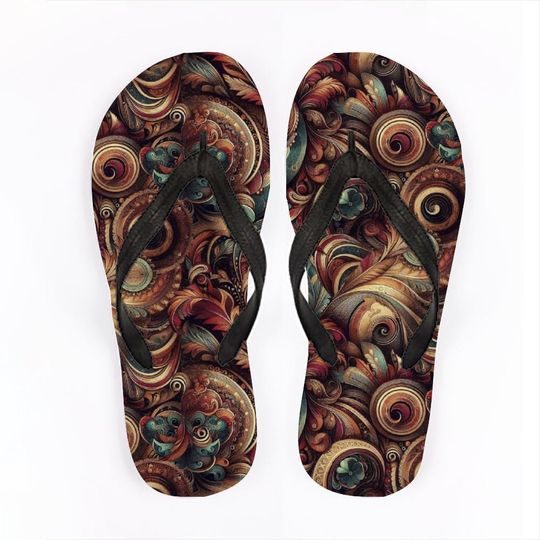 Dark Baroque Flip Flops  Gothic Ornate Sandals  Unisex Artistic Slides for Bold Summer Walks