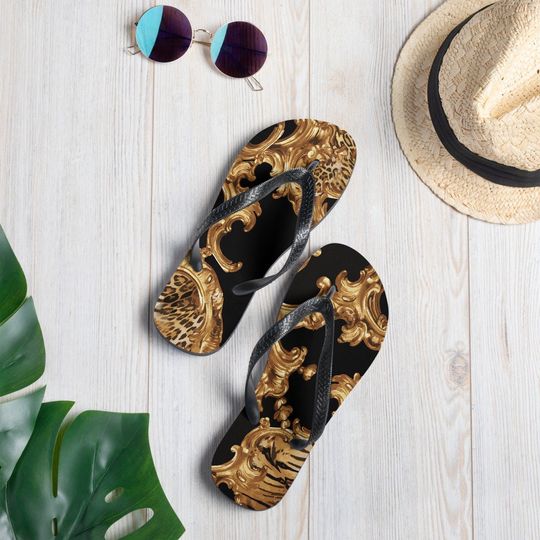 Flip Flops - Designer - Black - Gold