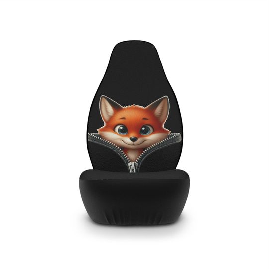 Brown Fox Deluxe  Car Seat Covers-Easy Fit,Stylish Design playing Hide and Seek Car Seat Covers_Playfull kids Baby Fox Car seat covers