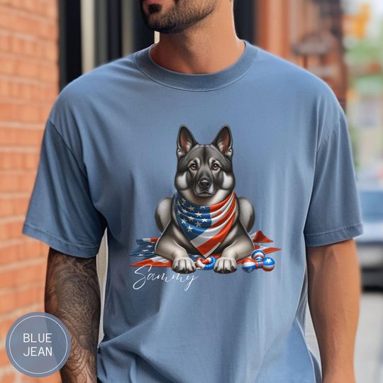 Custom Norwegian Elkhound Dog 4th of July Dog Shirt, Fourth of July Tshirt, Personalized Dog Mom America Patriotic Independence Day, Dog Dad