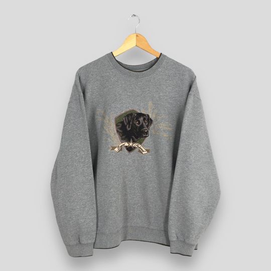 Vintage Croft & Barrow Labrador Retriever Gray Sweatshirt 2XLarge Black Lab Loyal Friend Embroidered Jumper Northern Reflections Sweater 2XL