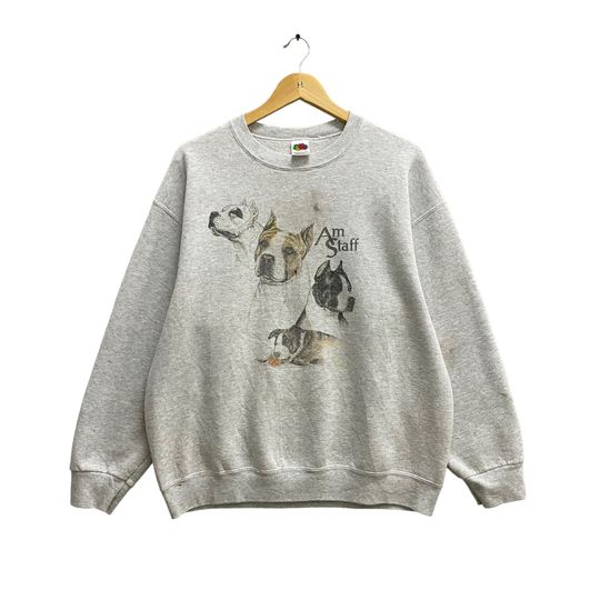 Discover Vintage American Staffordshire Terrier Soft Grey Sweatshirt Unisex XLarge Am Staff Crewneck Am Staff Sweater Pullover Dog Print Logo Jumper
