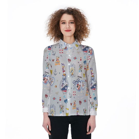 Disney Cruise Coquette Linen Shirt, Mickey Cruise Blouses Tops Women, Mickey & Friends Casual Shirt, Disney Girly Trip Tee, Summer Gift