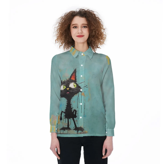 Black Cat Women Blouses Shirt, Cat Women Blouses Tee, Black Cats Casual Women Shirt, Cat Button Up Shirt, Cat Mom Gift For Family Trip