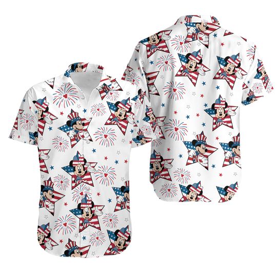 Mickey and Friends 4th of July Independence Day Hawaiian Shirt, Disney Patriotic 4th of July Button Up Shirt, Disney Party in the USA Gift