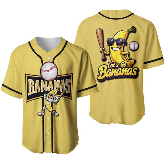 Let's Go Bananas Baseball Jersey, Funny Banana Baseball Jersey, Custom Jersey, Banana Playing Baseball Tee, Baseball Jersey Team, Sports