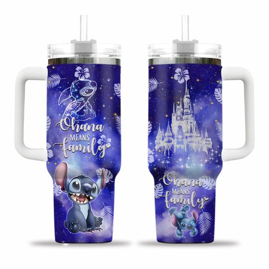 Stitch Ohana Means Family Tumbler, Disney Castle Stitch Tumbler 40oz, Stitch Cup, Lilo And Stitch Tumbler