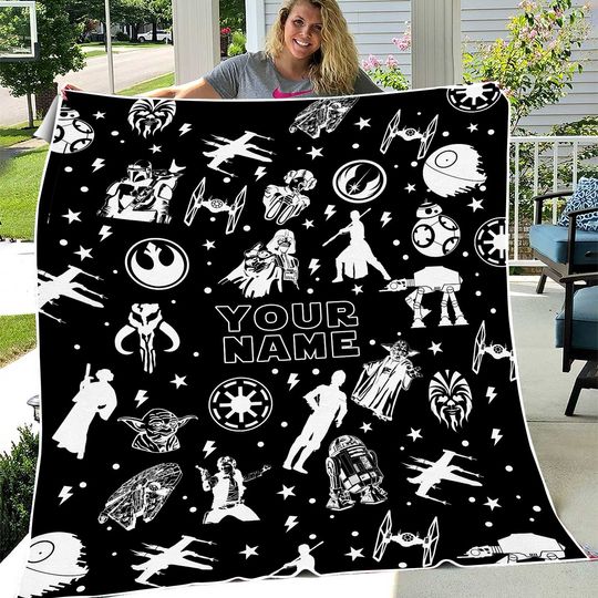 Custom Starwars Fleece Blanket, Darth Vader Banket, Galaxy's Edge Blanket, The Mandalorian Blanket, Birthday Boy Blanket,Custom Name Blanket