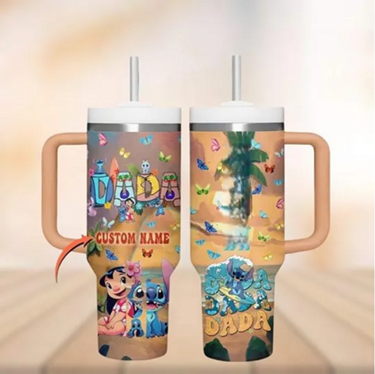 Stitch Dada Personalized Tumbler 40oz, Disney Stitch Aloha Insulated Tumbler, Disneyland Vacation 2025 Tumbler Cup, Stitch Love Gifts
