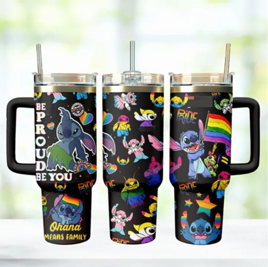 Disney Stitch Pride Month 40oz Tumbler, Pride Month 2025 Stainless Tumbler, Lilo And Stitch Tumbler For Fan, Funny Stitch Pride Tumbler