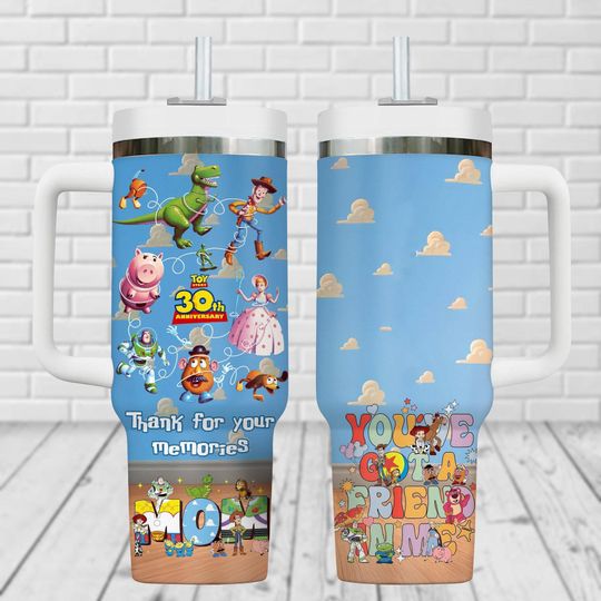 Custom Toy Story 30 Anniversary Tumbler, Pixar Woody Buzz Lightyear 40oz Tumbler, Disney Toy Story Friends Tumbler Cup