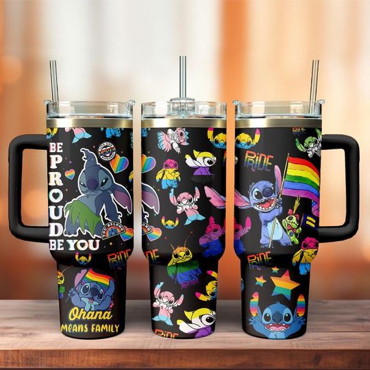 Disney Lilo And Stitch LGBT Rainbow Tumbler 40Oz, Disney Pride Tumbler, Gay Lesbian Support Pride Month 2025 Tumbler, Disneyland Trip