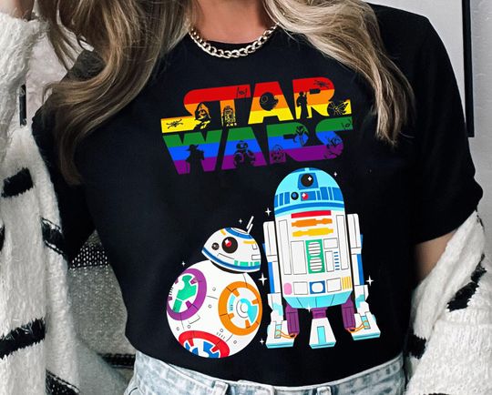 Retro Star Wars Rainbow R2-D2 Bb-8 Shirt | Disney Lgbtq Rainbow Pride Month T-Shirt | Galaxy'S Edge Trip Tee | WDW Family Holiday Outfit