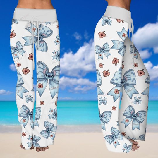 Stitch Ohana Coquette Women's Leg Trousers, Lilo And Stitch Pajamas Pants, Movie Cartoon Sleepwear, Disney Gift