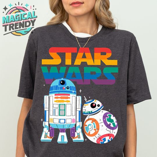 Retro Star Wars Rainbow R2-D2 And Bb-8 Shirt, Vintage Star Wars Pride Month T-shirt, Galaxy'S Edge Matching Tee, Disneyland Family Trip Gift