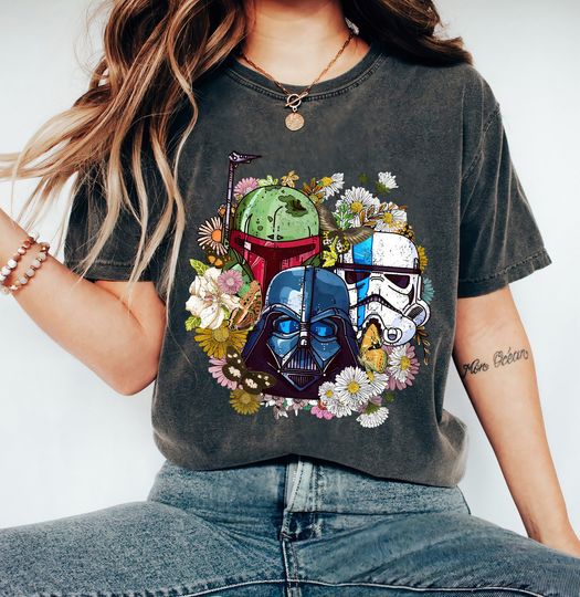 Star Wars Darth Vader Stormtrooper Boba Fett Helmet Floral Retro Shirt, Galaxy's Edge Shirt, Disneyland Family Vacation Gift, Magic Kingdom