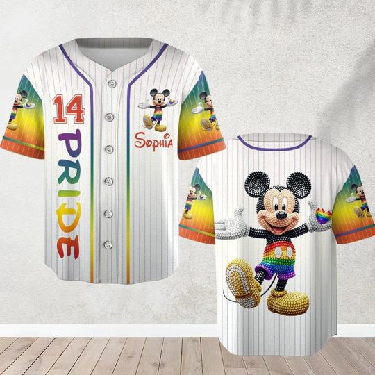 Personalized Mickey Mouse LGBT Disney Pride Month Baseball Jersey, Gay Lesbian Support Youth Adult Baseball Team, Human Rights Shirt