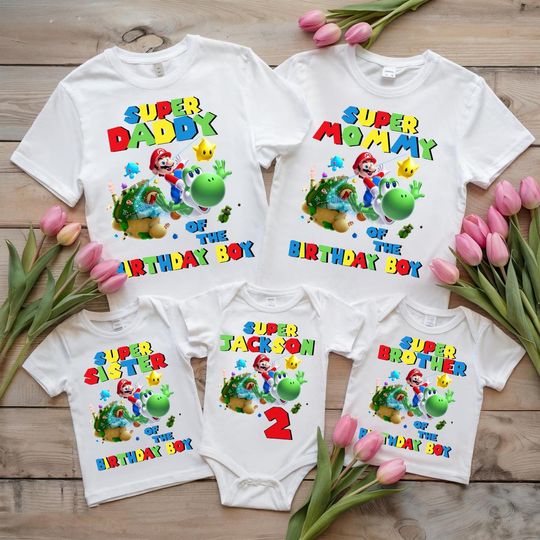Custom Super Mario Birthday Family Shirts, Family Matching Super Mario Shirt, Gamer Birthday Shirt, Super Daddio Mommio Kiddo Gamer Tee