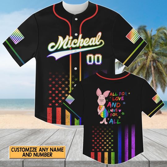 Personalized Piglet Pride Month Jersey, Disney Piglet Rainbow Baseball Jersey, Disneyland Trip Lgbt Jersey Shirt, Disney Matching