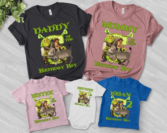 Shrek Birthday Shirt, Green Ogre Cartoon Shirt, Personalized Family Birthday Party Shirt, Cartoon Birthday Gift For Son Daughter