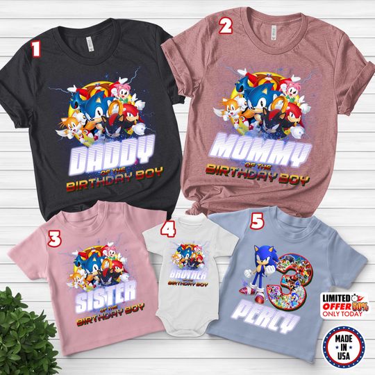 Personalized Sonic Birthday shirt, Custom Sonic Shirt, Sonic Hedgehog Birthday Shirt, Birthday Boy Girl Shirt, Family Birthday Shirt