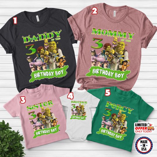 Disney Shrek Birthday Shirt, Custom Personalized Green Ogre Shirt, Birthday Tee, Birthday Gift for Son & Daughter, Shrek Party Shirt