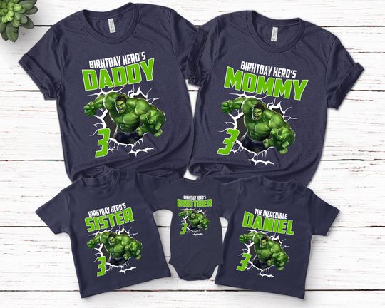 Custom Incredible Hulk Birthday Tee, Incredible Hulk Family Birthday Tee, Superhero Birthday Tee, Birthday Gifts For Kids Boys Girls