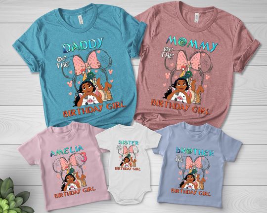 Personalized Cute Moana Birthday Girl T-Shirt,It's My Birthday Custom Tee,Mommy of the Birthday Girl, DisneyWorld Trip Matching Shirt